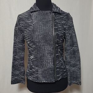 Lucky Brand Black White Moto Jacket XSmall Womens Herringbone Full Zip Pockets